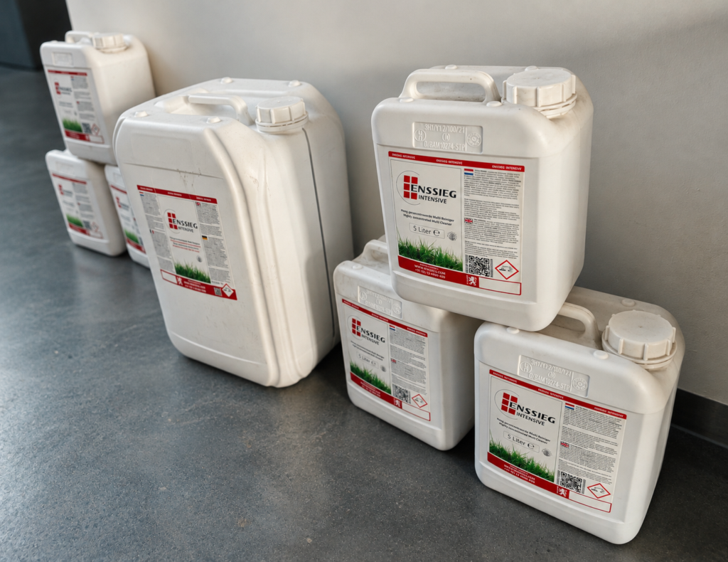 Gestapelde industriele jerrycans Enssieg Intensiv